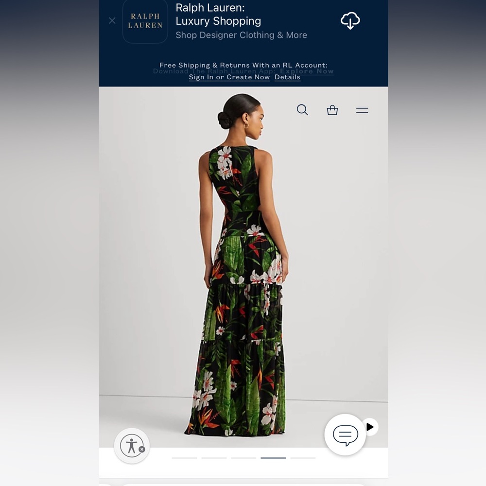Lauren Ralph Lauren Black Maxi Dress with Green Leaf & White Floral Print - Picture 4 of 8